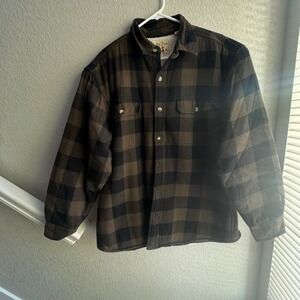 Red Head Brand Co Mens Sherpa Lined Flannel Shirt Jacket Brown Black Plaid L